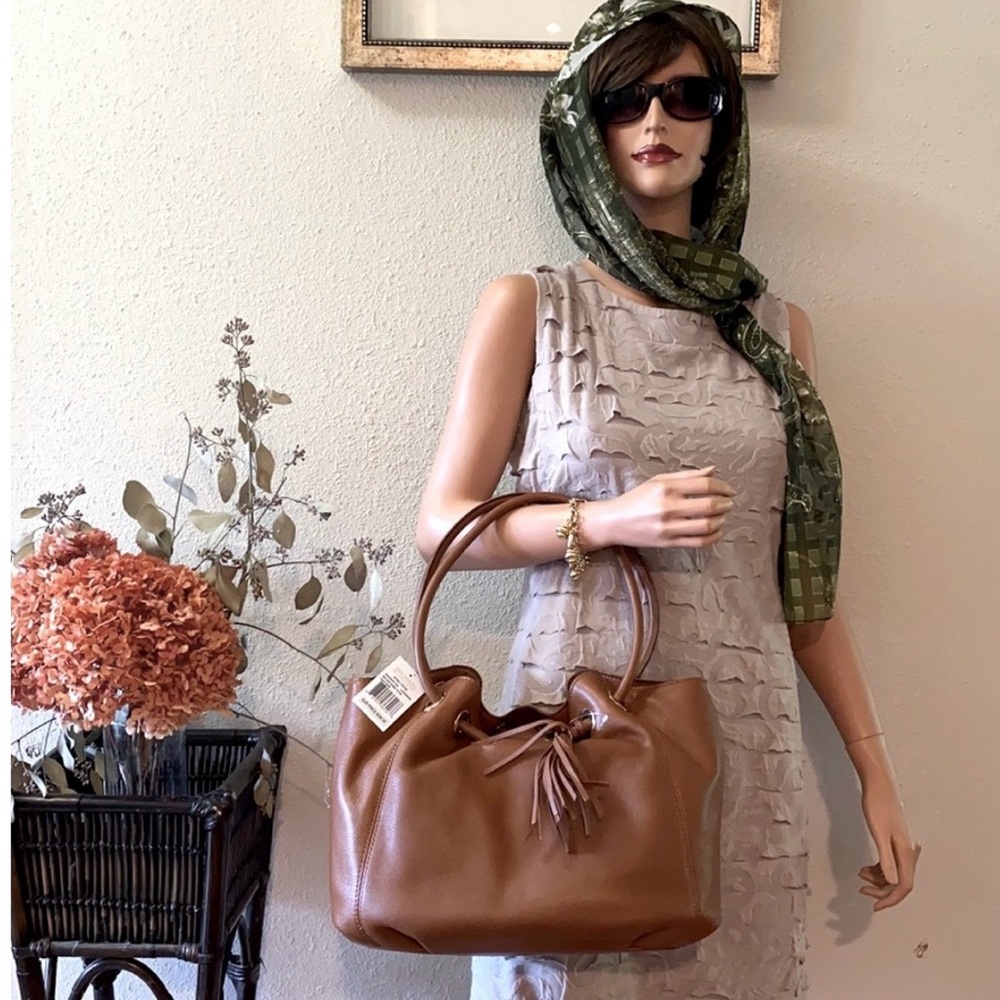 Michael Kors Cognac Leather Tote with Tassel Accent